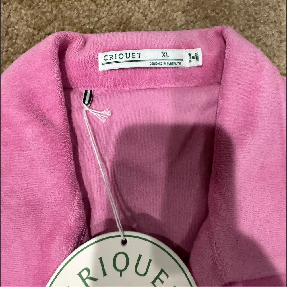 NWT Criquet Terry Cloth Polo Shirt Mens XL Pink Short Sleeve Johnny Collar Golf - Picture 2 of 3